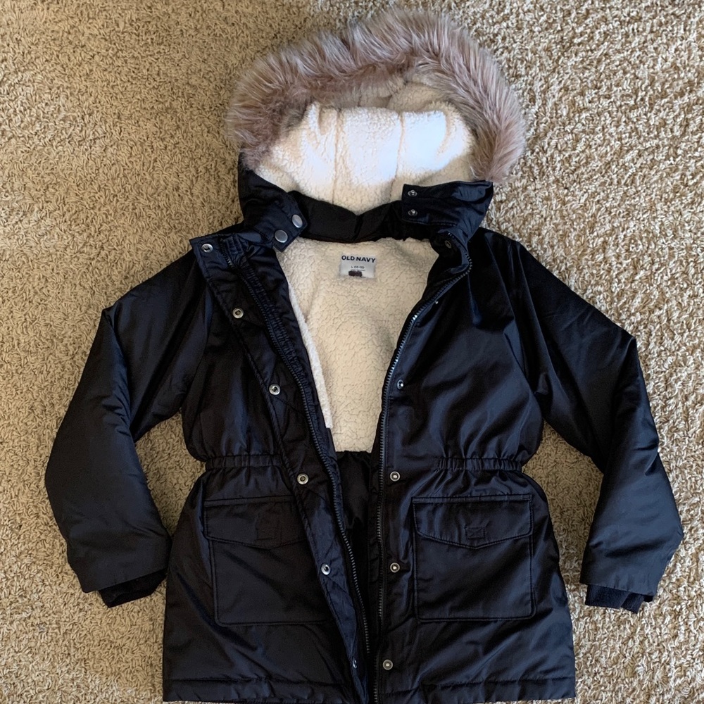 Old Navy Black Jacket with Faux Fur Trim
